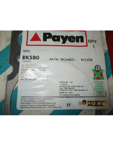 bk580 guarnizione testa cilindri alfa-romeo 1.8 2.0 2.4 td d motore vm 1-t -  Az Ricambi  Sei alla ricerca di ricambi per la ...