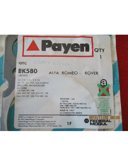 bk580 guarnizione testa cilindri alfa-romeo 1.8 2.0 2.4 td d motore vm 1-t -  Az Ricambi  Sei alla ricerca di ricambi per la ...