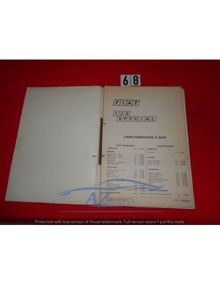 Manuale assistenza tecnica caratteristiche e dati Fiat 125 Special