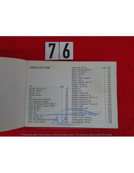 Manuale dati caratteristici vetture Fiat 1986