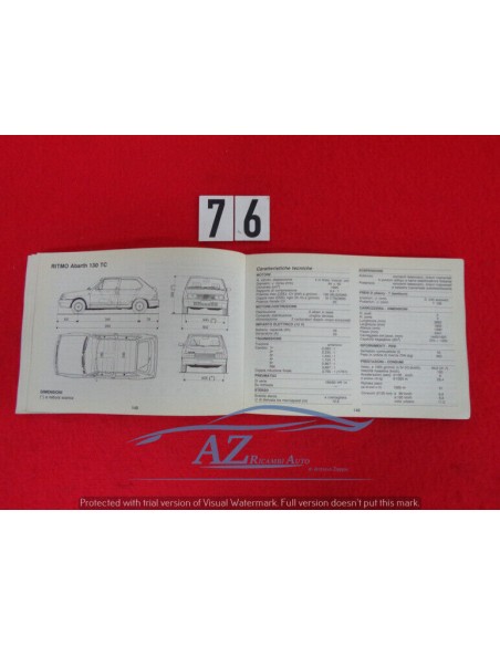Manuale dati caratteristici vetture Fiat 1986