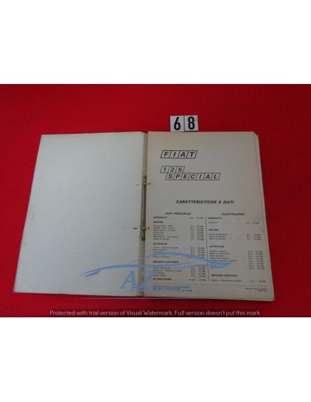 Manuale assistenza tecnica caratteristiche e dati Fiat 125 Special