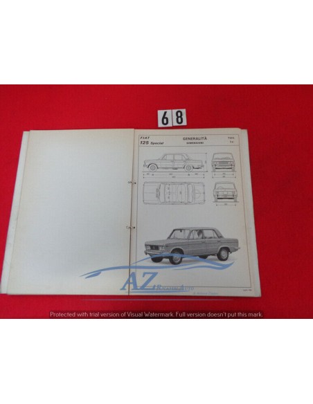 Manuale assistenza tecnica caratteristiche e dati Fiat 125 Special